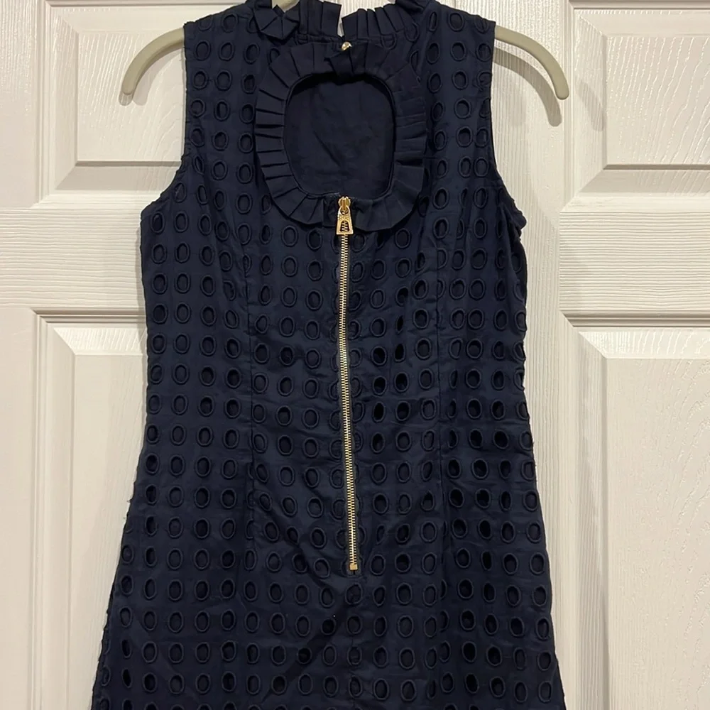 Sail to Sable Eyelet Ruffle Dress Navy Blue Womens Size 0 - Picture 3 of 7